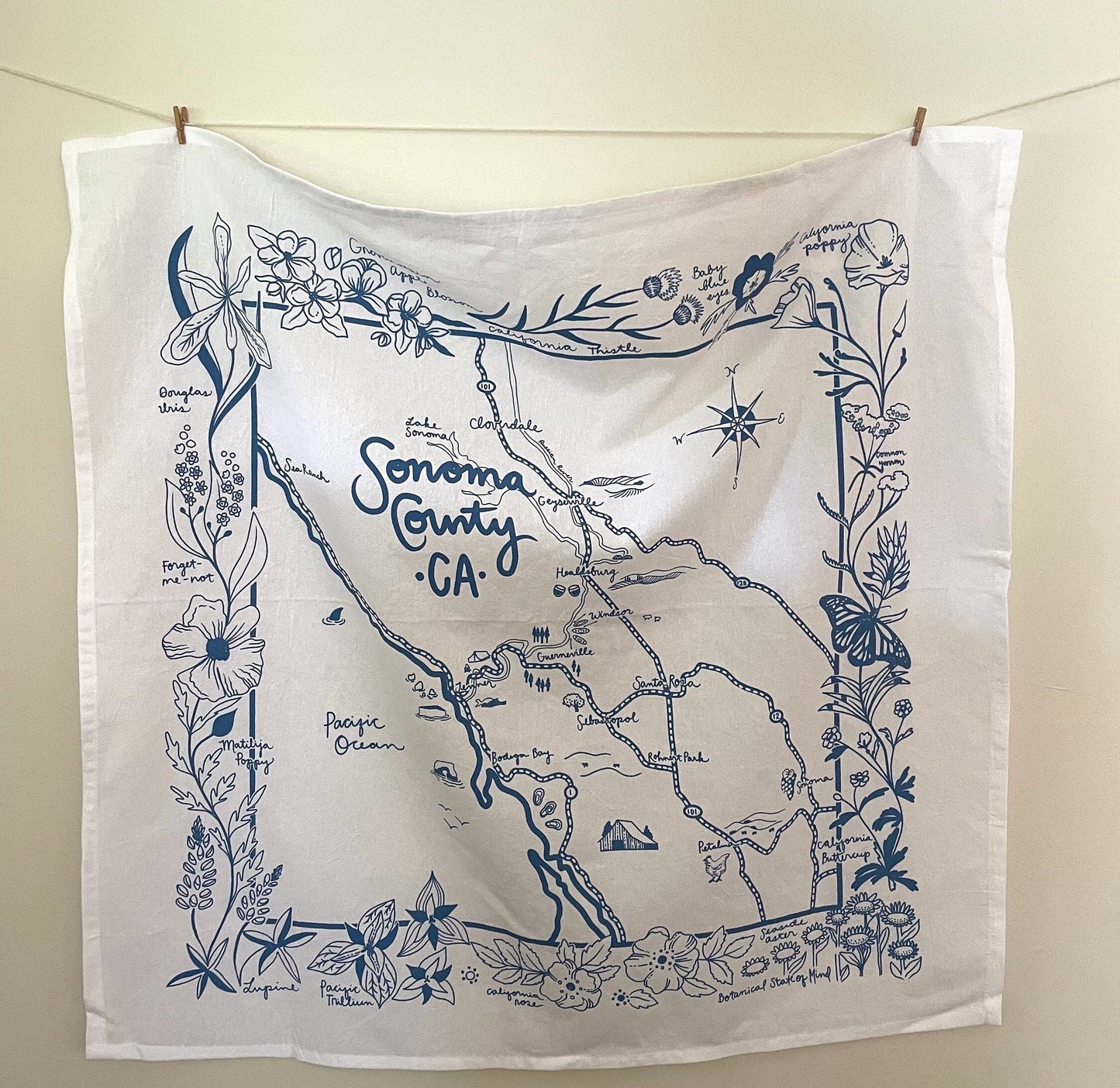 Sonoma County Map Tea Towel
