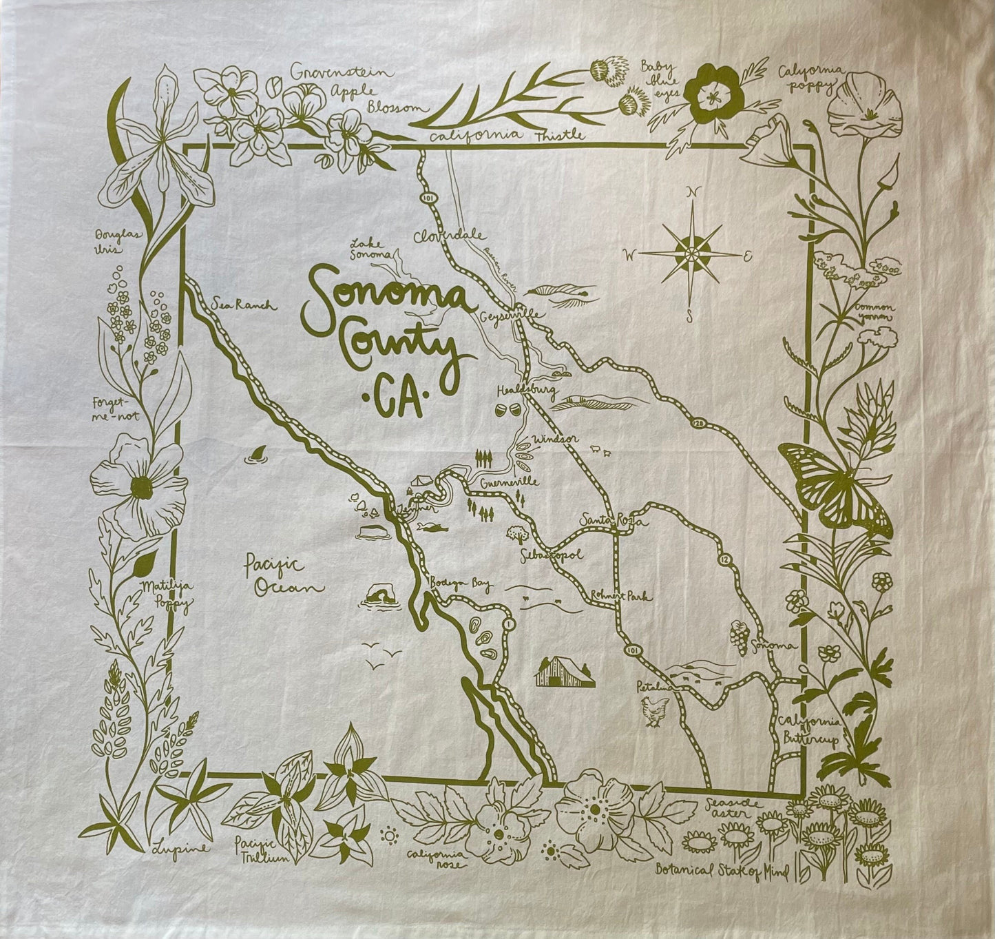 Sonoma County Map Tea Towel